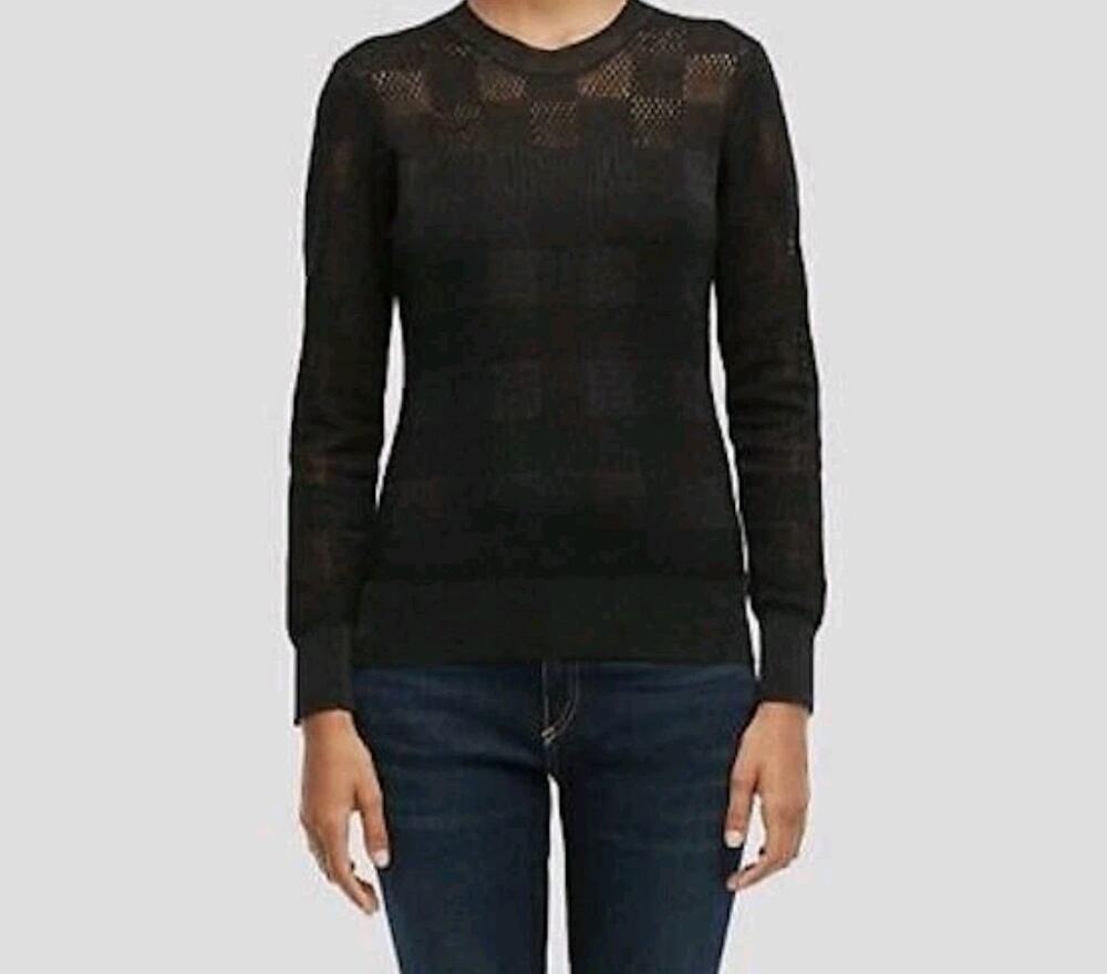 Rag & Bone Black Open-Knit Wool Blend Crewneck Sweater Size Medium Quiet Luxury